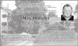Traueranzeige Max Henszler