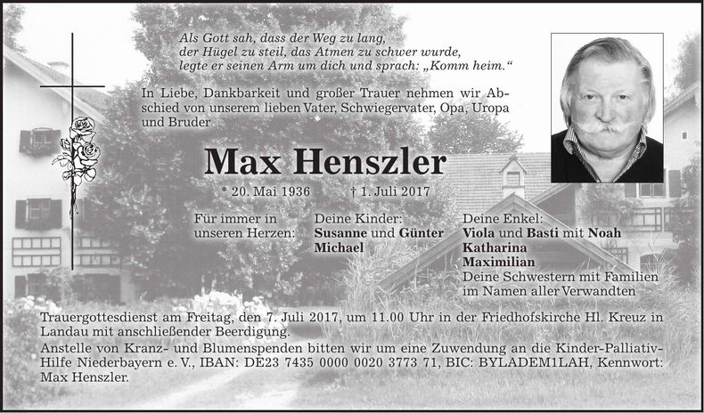 Traueranzeige Max Henszler