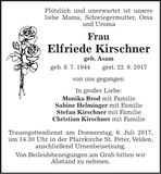 Traueranzeige Elfriede Kirschner