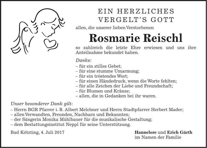 Traueranzeige Rosmarie Reischl
