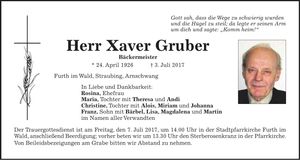 Traueranzeige Xaver Gruber