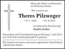 Traueranzeige Theres Pilzweger