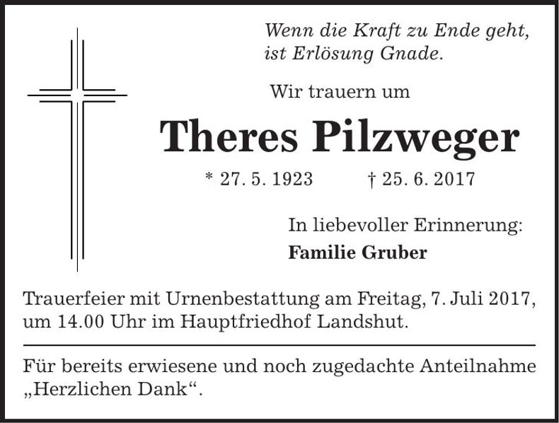 Traueranzeige Theres Pilzweger