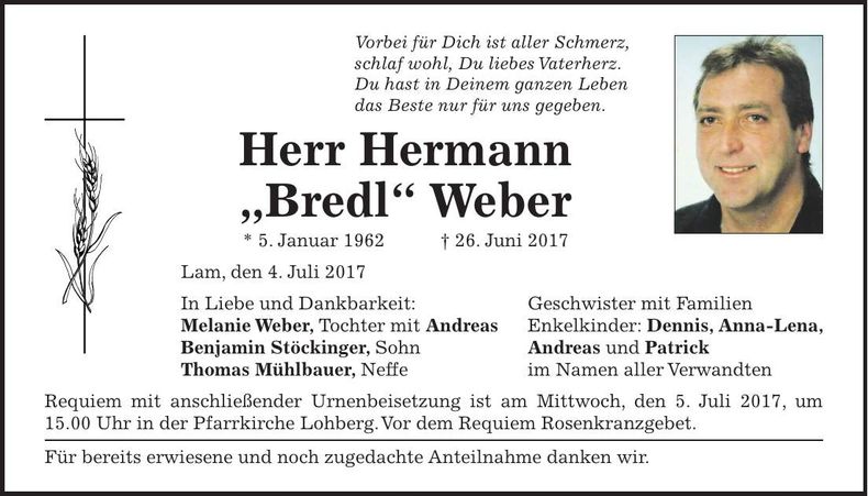 Traueranzeige Hermann Weber