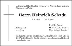 Traueranzeige Heinrich Schadt