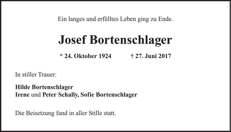 Traueranzeige Josef Bortenschläger
