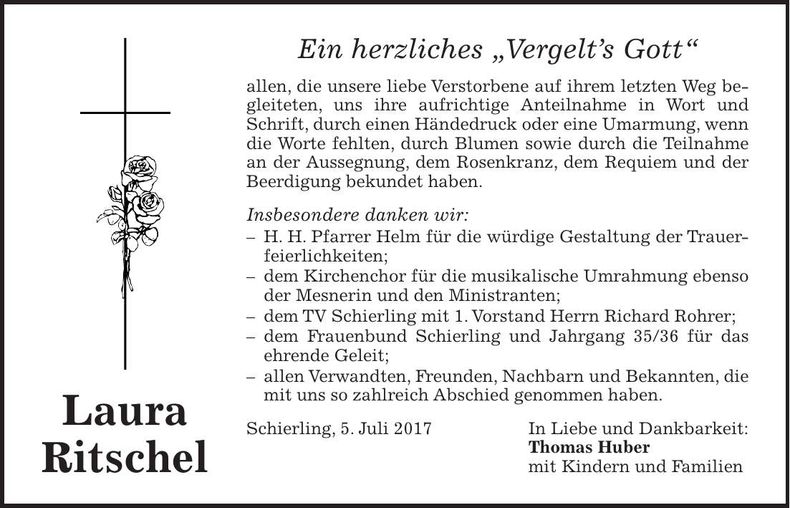 Traueranzeige Laura Ritschel
