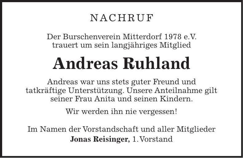 Traueranzeige Andreas Ruhland