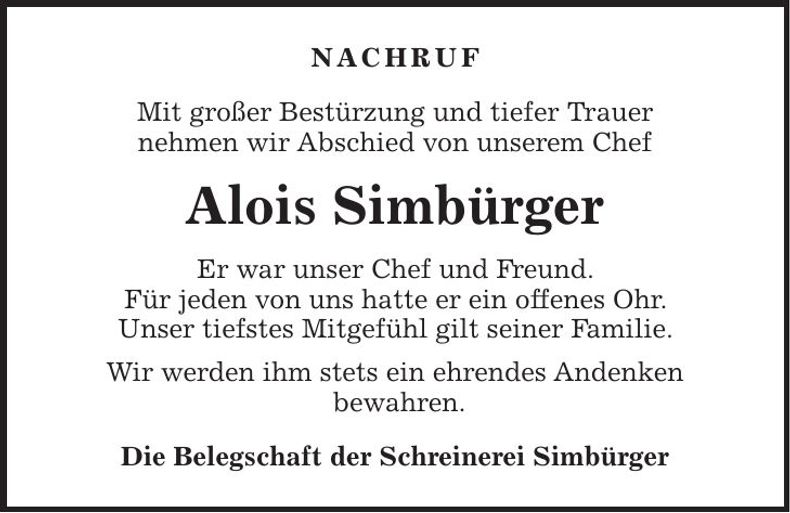 Traueranzeige Alois Simbürger