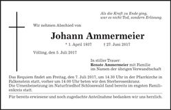 Traueranzeige Johann Ammermeier