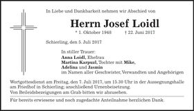 Traueranzeige Josef Loidl