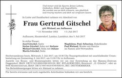 Traueranzeige Gertrud Gitschel