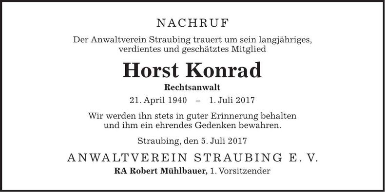 Traueranzeige Horst Konrad