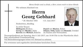 Traueranzeige Georg Gebhard