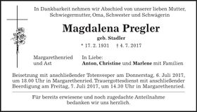 Traueranzeige Magdalena Pregler