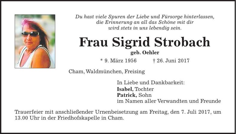 Traueranzeige Sigrid Strobach