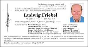 Traueranzeige Ludwig Friebel