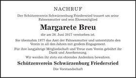 Traueranzeige Margarete Breu