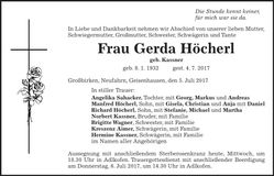 Traueranzeige Gerda Höcherl