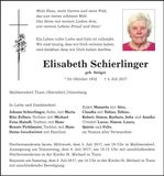 Traueranzeige Elisabeth Schierlinger