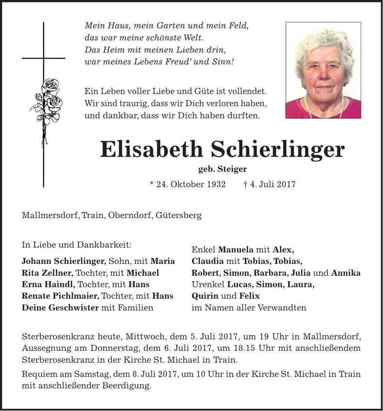 Traueranzeige Elisabeth Schierlinger