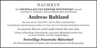 Traueranzeige Andreas Ruhland