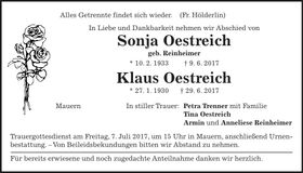 Traueranzeige Sonja und Klaus Oestreich