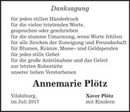 Traueranzeige Annemarie Plötz