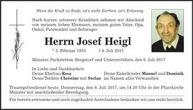 Traueranzeige Josef Heigl