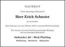 Traueranzeige Erich Schuster