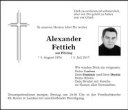 Traueranzeige Alexander Fettich