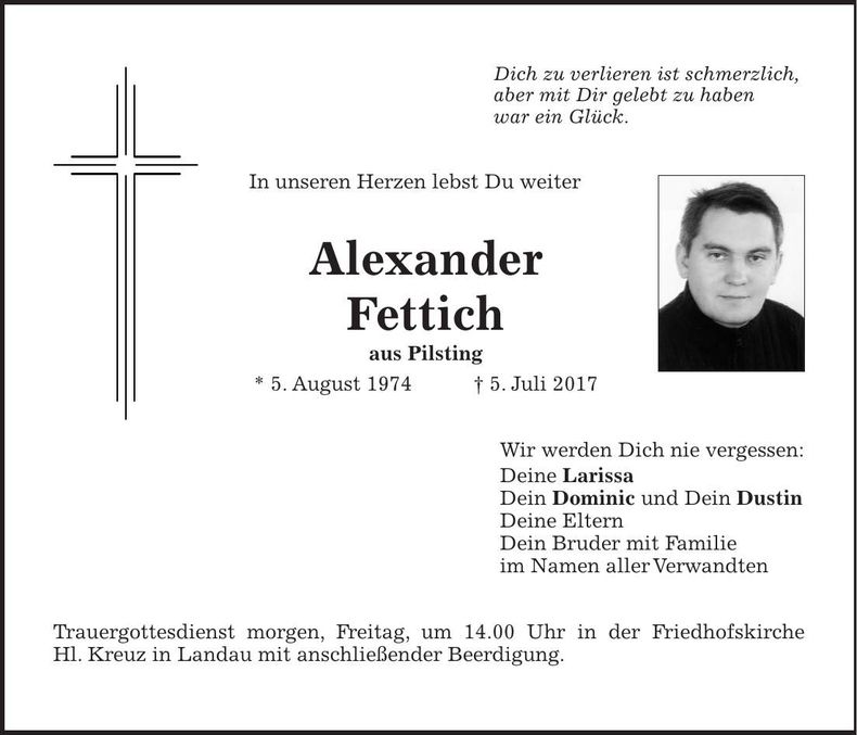 Traueranzeige Alexander Fettich