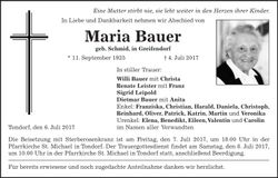 Traueranzeige Maria Bauer