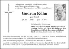 Traueranzeige Gudrun Kühn