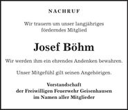 Traueranzeige Josef Böhm