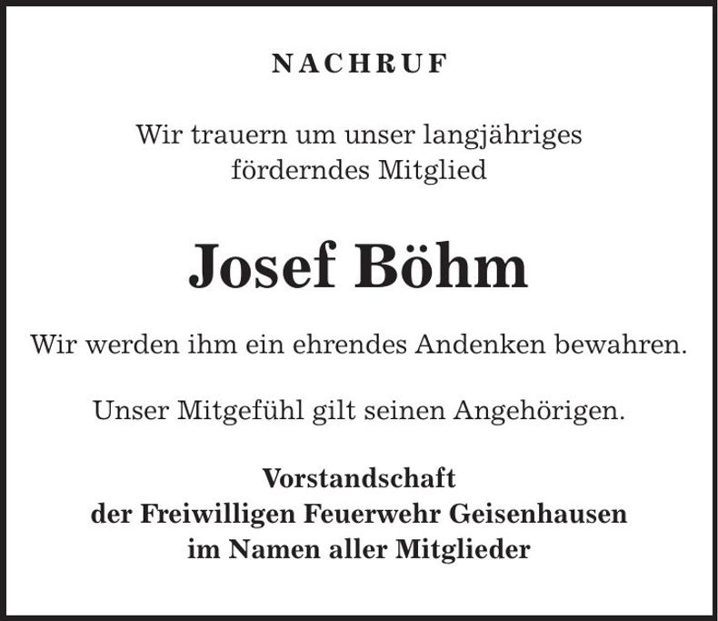 Traueranzeige Josef Böhm