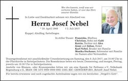 Traueranzeige Josef Nebel