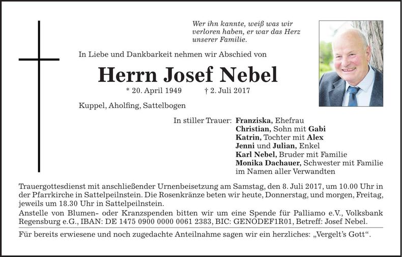 Traueranzeige Josef Nebel