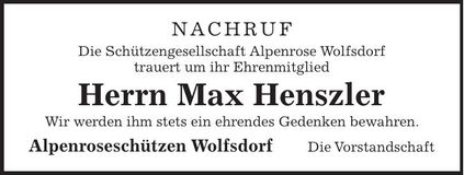 Traueranzeige Max Henszler