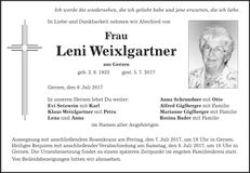 Traueranzeige Leni Weixlgartner