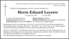 Traueranzeige Eduard Leyerer