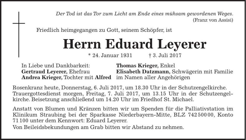 Traueranzeige Eduard Leyerer