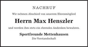 Traueranzeige Max Henszler