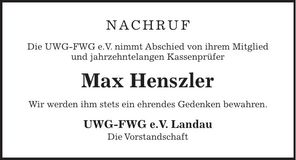 Traueranzeige Max Henszler