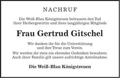 Traueranzeige Gertrud Gitschel