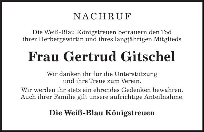 Traueranzeige Gertrud Gitschel