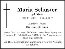 Traueranzeige Maria Schuster