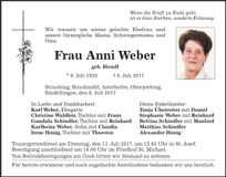 Traueranzeige Anni Weber
