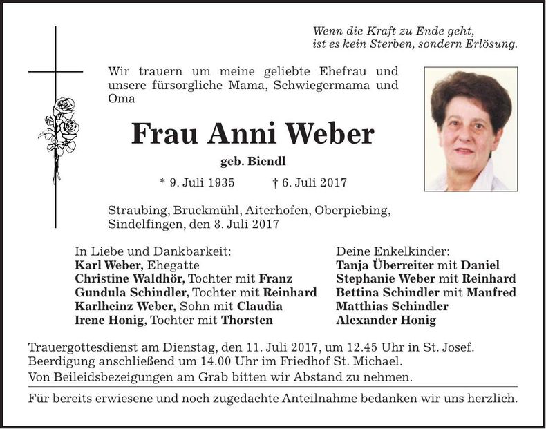 Traueranzeige Anni Weber