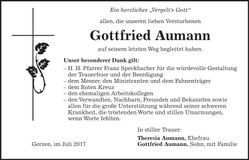 Traueranzeige Gottfried Aumann